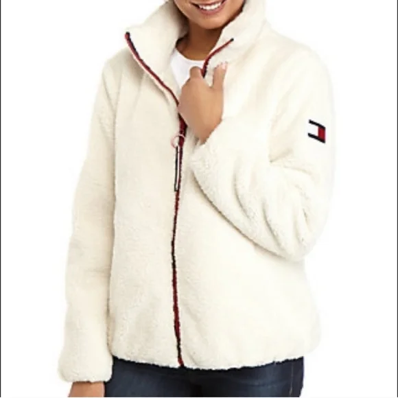 🇺🇲 Tommy Hilfiger fleece zip up jacket with contrast red zipper and flag logo - Picture 4 of 14